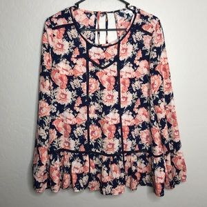 Downeast Floral Print Loose Fit Blouse Size M